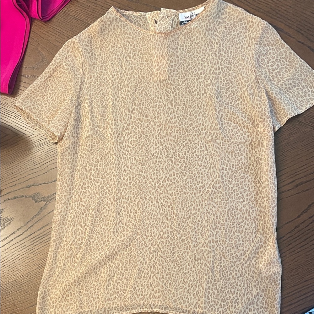Valentino Animal Print Short Sleeve Silky Sheer Tee